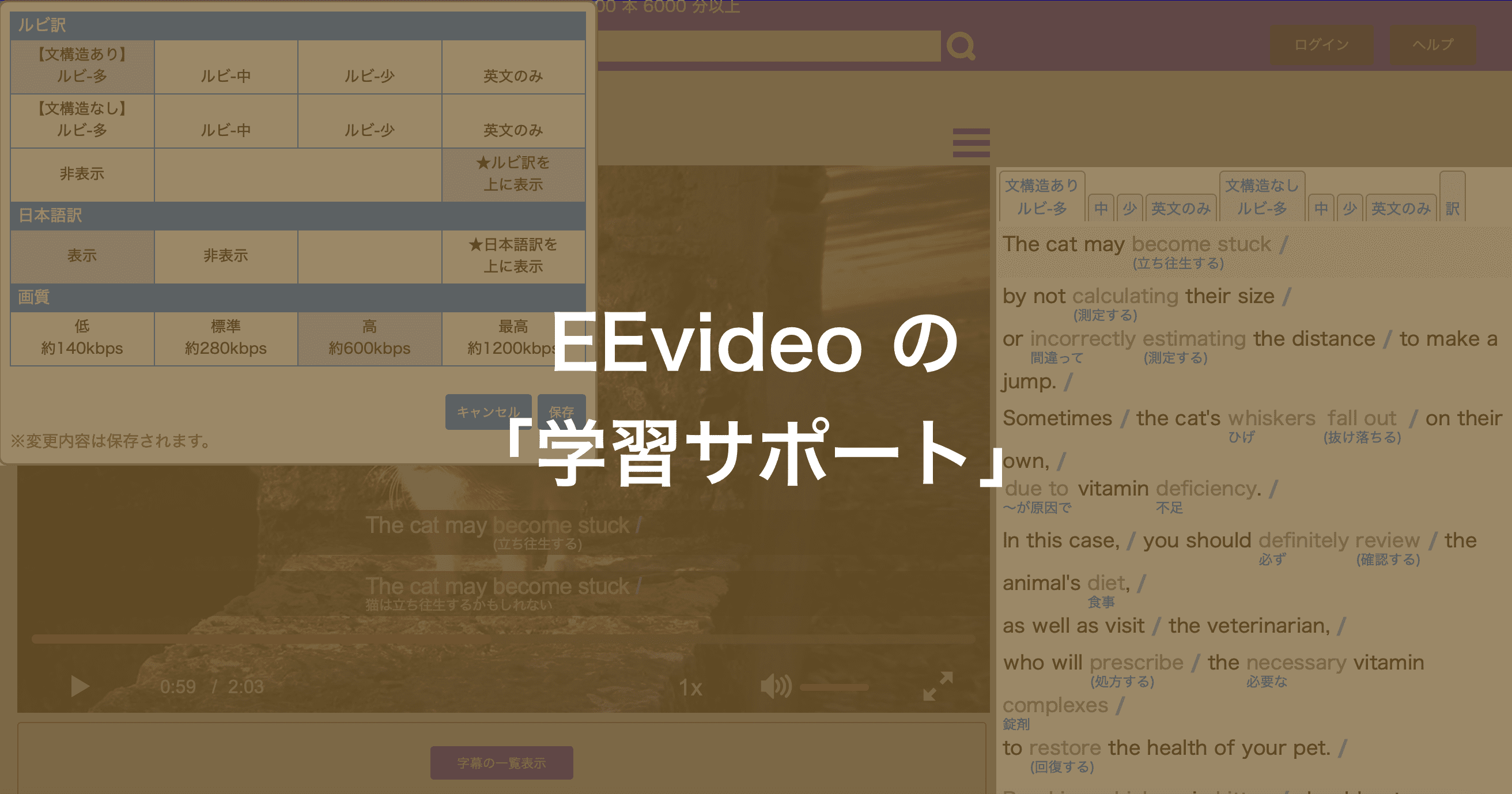 EEvideo のオリジナル英語字幕「学習サポート」が優秀