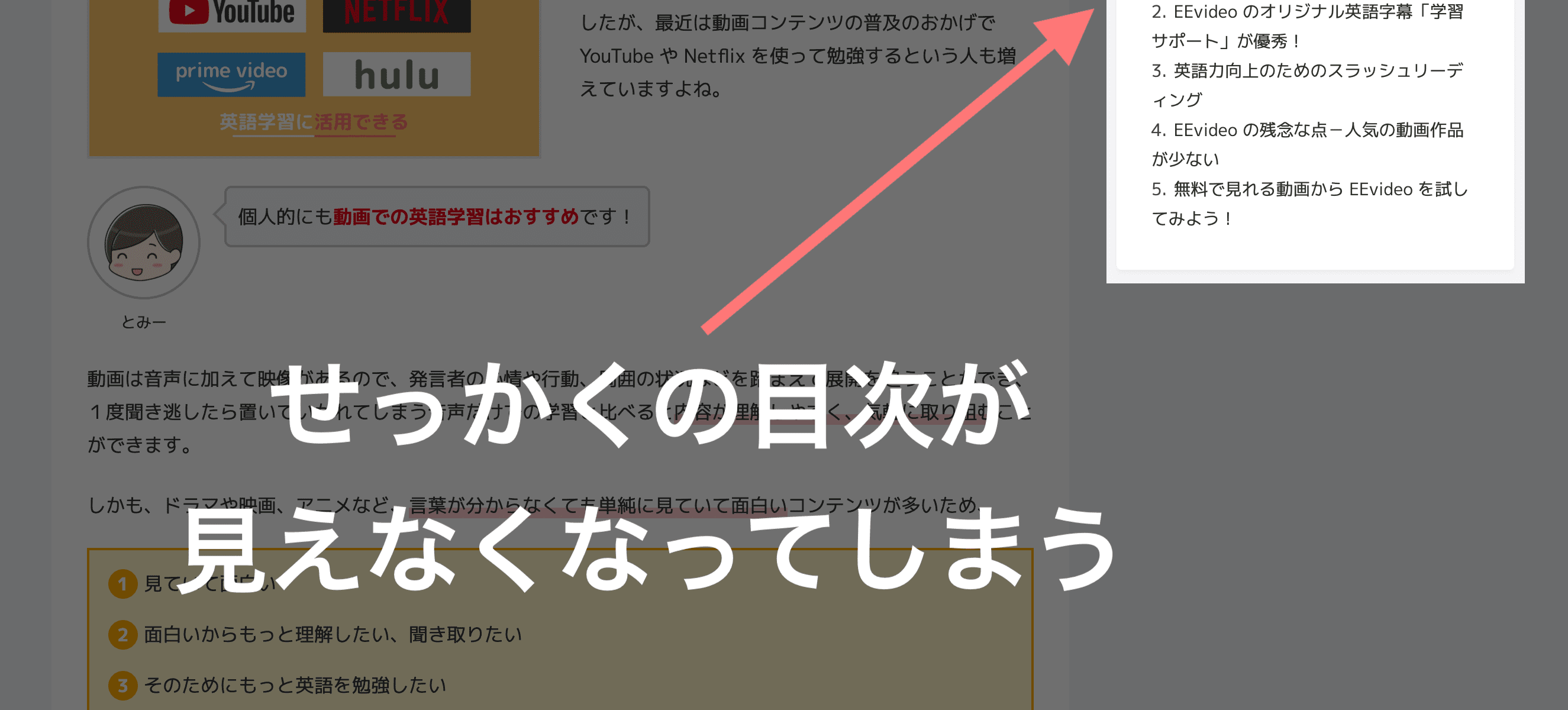 サイドバー目次が見えなくなる